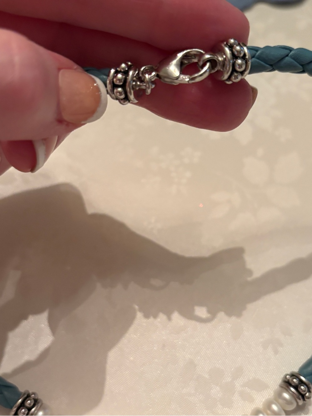 Honora Pearl Braided Leather 925 Sterling Silver Choker Necklace Blue - Picture 3 of 6
